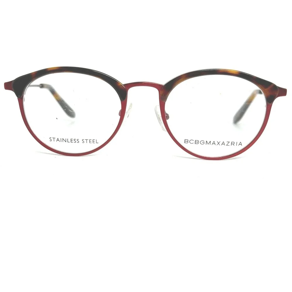 BCBGMAXAZRIA Astrid Wine Round Eyeglasses Frame Stainless Steel Tortoiseshell